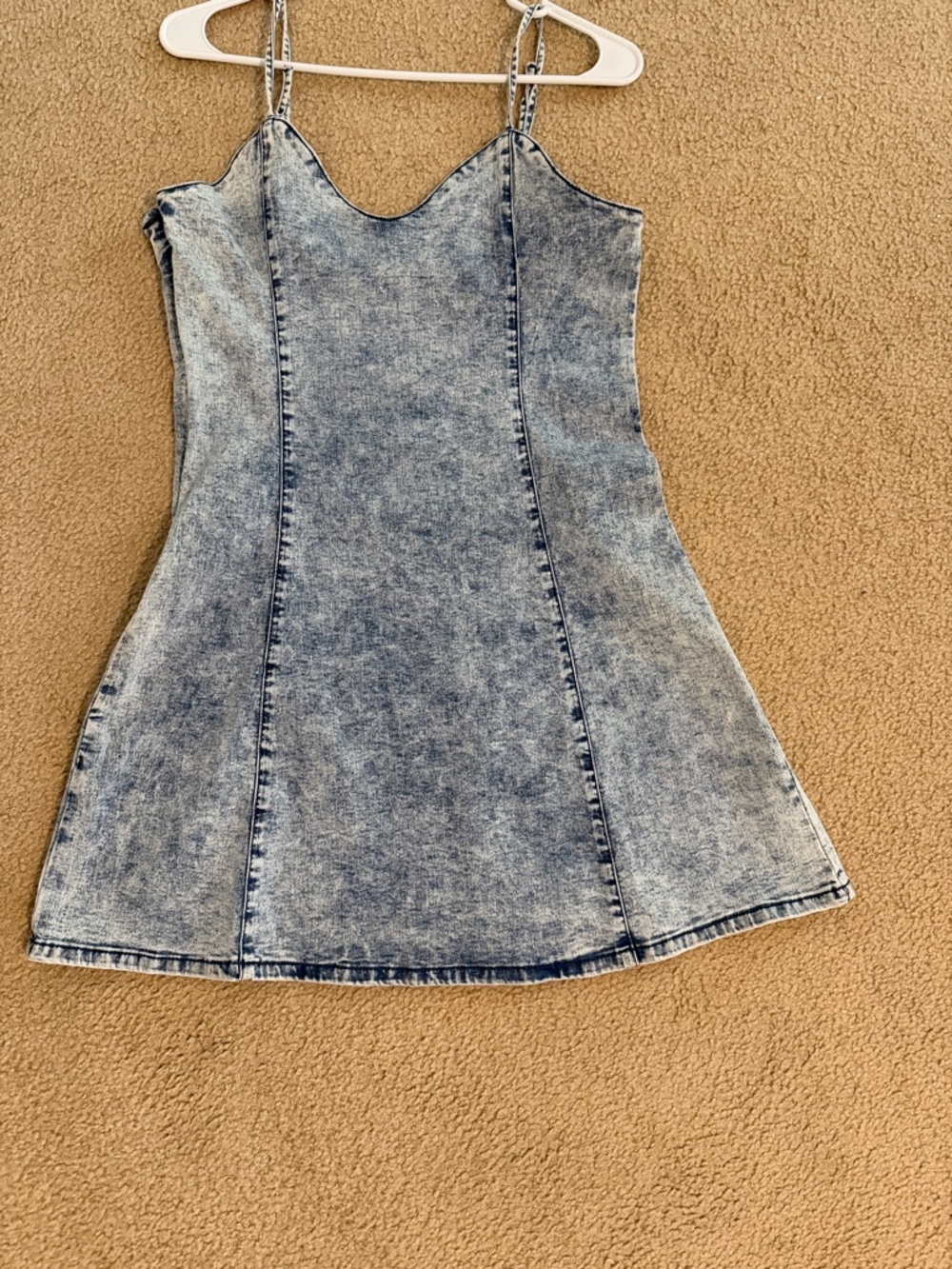 Acid Wash Denim Mini Dress with Spaghetti Straps